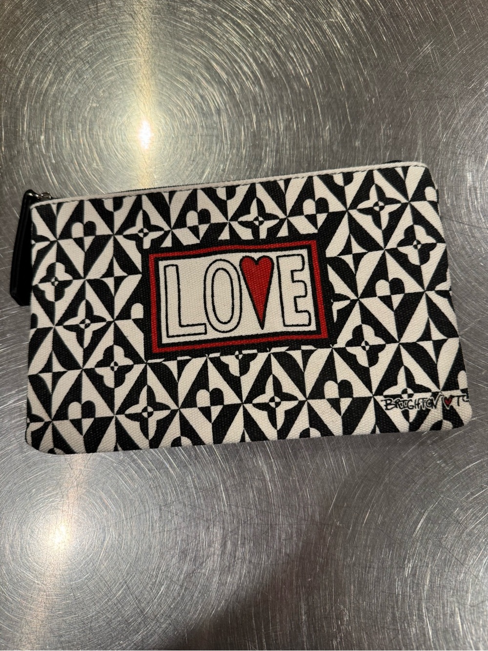 Brighton Black/White Geometric 'LOVE' Small Bag with Zipper Top